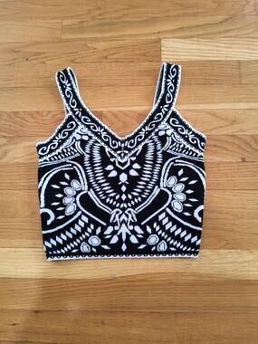 Express XS Blk/Wh Knit Crop Tank